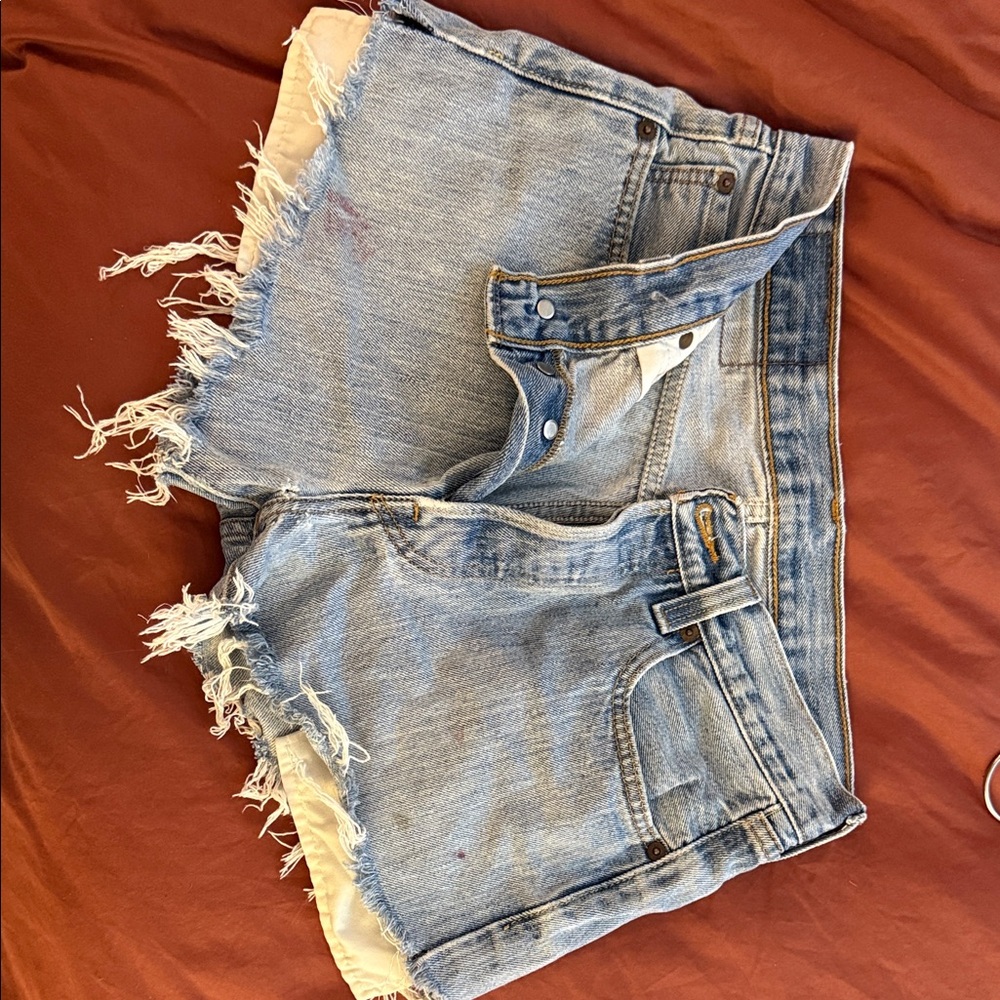 Levi's Light Blue Frayed Denim Shorts